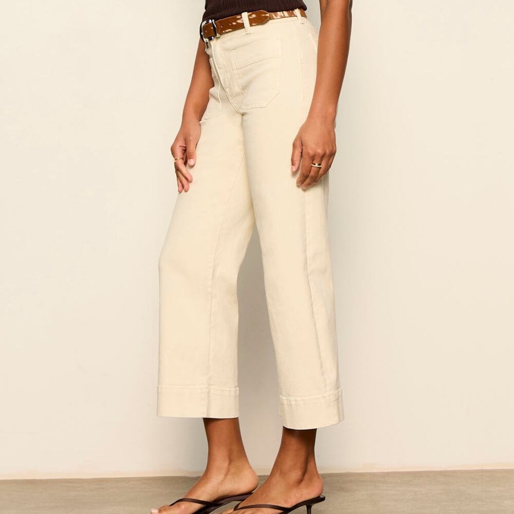 SANCTUARY French Vanilla The Marine Standard Rise Denim Wide Leg Crop Jeans - Picture 3 of 12